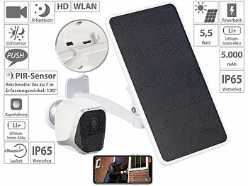 Netzwerk-Kamera Outdoor: VisorTech IP-HD-Überwachungskamera mit Solar-Powerbank, 5,5W
