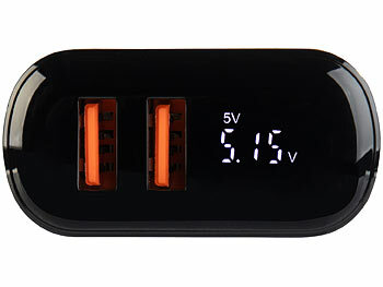 revolt 2er-Set 2-Port-USB-Netzteile, 2x USB-A, QC & Display, 18W, schwarz