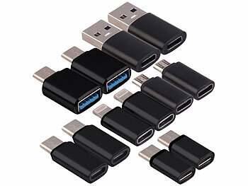 Quick-Charge Reiseadapter MicroUSB Ultra Plugs: Callstel 12er-Set USB-Adapter-Sets, OTG-USB, Lightning, 60 Watt PD
