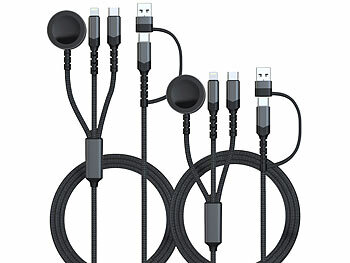 Ladekabel iPhone 15: Callstel 2er-Set 6in1-Octopus-Ladekabel für Apple Watch & iPhone, 60 W, 100 cm