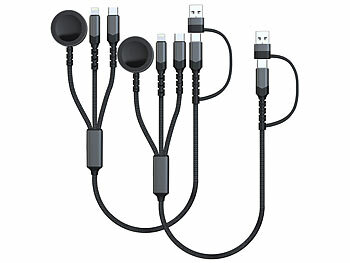 USB-C-Ladekabel iPhones: Callstel 2er-Set 6in1-Octopus-Ladekabel für Apple Watch & iPhone, 60 W, 35 cm