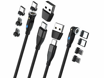 USB Kabel: Callstel 2er-Set USB-C/A-Daten- & Ladekabel, USB-C- & Lightning-Magnet-Stecker