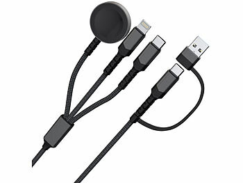 Callstel 2er-Set 6in1-Octopus-Ladekabel für Apple Watch & iPhone, 60 W, 35 cm