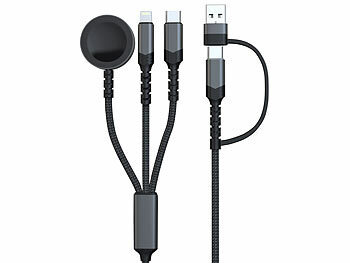 Callstel 2er-Set 6in1-Octopus-Ladekabel für Apple Watch & iPhone, 60 W, 35 cm