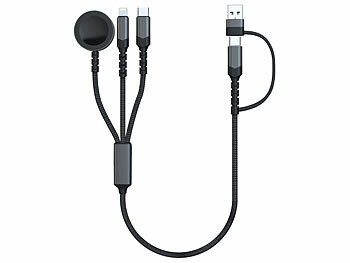 Callstel 2er-Set 6in1-Octopus-Ladekabel für Apple Watch & iPhone, 60 W, 35 cm