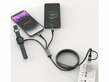 Callstel 6in1-Octopus-Ladekabel für Apple Watch und iPhone, 60 Watt, 200 cm