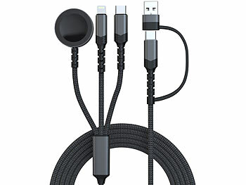iPhones Ladekabel USB-C: Callstel 6in1-Octopus-Ladekabel für Apple Watch und iPhone, 60 Watt, 200 cm