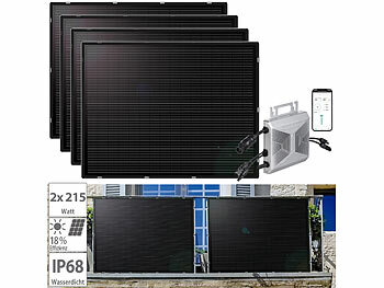 Photovoltaik-Anlagen: revolt 4er-Set ultradünne Solarmodule (4x 215W) + 800-W-WLAN-Mikroinverter