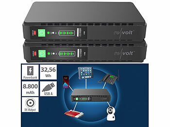 USV-Notstromversorgung: revolt Mini-UPS f. unterbrechungsfr. Stromvers., 8.800 mAh, USB / DC, 2er-Set