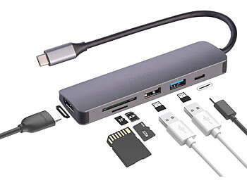 USB Hub: Callstel 6in1-Dockingstation, 4K HDMI, USB-C, PD bis 100 W, 2x USB-A 3.2/2.0