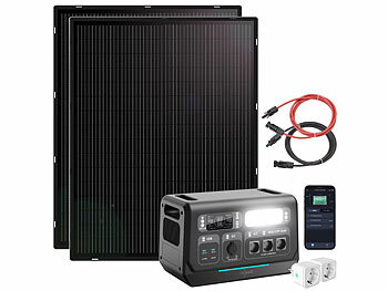 Balkonkraftwerk mit Akku: revolt On-Grid-Powerstation & Solar-Konverter 2.048Wh mit 2x 215-W-Solarmodul