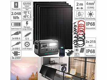 Balkonkraftwerk mit Akku: revolt On-Grid-Powerstation & Solar-Konverter 2.048Wh mit 4x 215-W-Solarmodul