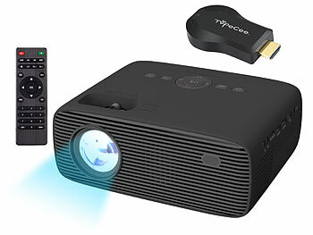 WiFi Beamer: SceneLights LED-Full-HD-Beamer, native 1080p, 250 ANSI-Lumen, mit WLAN-HDMI-Stick