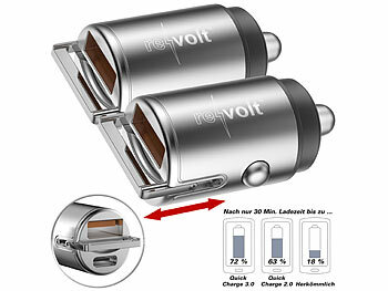Kfz Ladegerät Handy: revolt Micro-Kfz-Schnell-Ladegerät mit USB-C PD & USB-A QC, bis 65W, 2er-Set