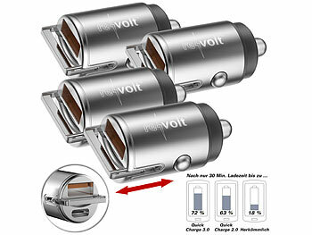 Kfz Ladegerät Handy: revolt 4er-Set Micro-Kfz-Schnell-Ladegeräte mit USB-C PD & USB-A QC, bis 65 W