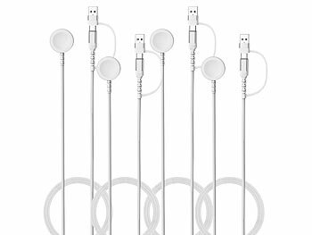 Apple Watch Fast-Charger: Callstel 4er-Set 2in1-Apple-Watch-Schnellladekabel mit USB-C & USB-A, 5W, 100cm