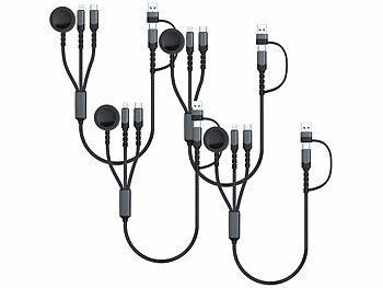 iPhones Ladekabel USB-C: Callstel 4er-Set 6in1-Octopus-Ladekabel für Apple Watch & iPhone, 60 W, 35 cm