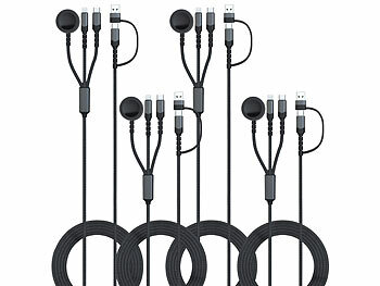Daten-Lade-Kabel: Callstel 4er-Set 6in1-Octopus-Ladekabel für Apple Watch & iPhone, 60 W, 200 cm