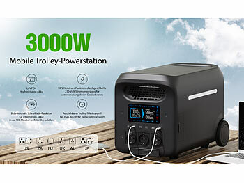 revolt Trolley-Powerstation, 2,56 kWh/50 Ah, 3.000 W, mit 2x 240-W-Solarpanel