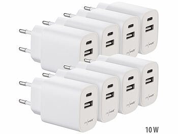 Doppel-USB-Netzteil: revolt 8er-Set 2-Port-USB-Netzteile, USB-A & USB-C, 2,0 A, 10 Watt, weiß 