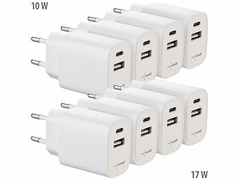 Universal-USB-Netzteil: revolt 8er-Set 2-Port-USB-Netzteile, USB-A & USB-C, 4x 10 Watt, 4x 17 Watt