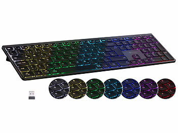 Büro-Tastatur: GeneralKeys Akku-Funktastatur mit Bluetooth, Scissor-Tasten, 7 Farben, QWERTZ