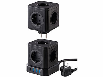 Schreibtischsteckdosen: revolt 13in1-Steckdosen-Turm, 9 Steckdosen, 3x USB-A, USB-C, PD 20 W, schwarz