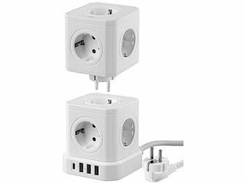 Steckdosenwürfel: revolt 13in1-Steckdosen-Turm, 9 Steckdosen, 3x USB-A, USB-C, PD 20 W, weiß