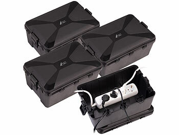 Kabel-Verteilerbox: AGT 4er-Set Extra-große Kabelboxen, 7 Öffnungen, 32x22x13cm, IP54, schwarz