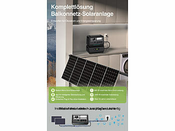 revolt On-Grid-Powerstation & Solar-Konverter, Akku-Erweiterung,3 Solarmodule