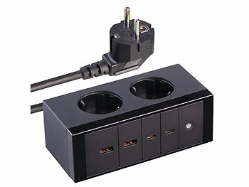 Ladestation: revolt Doppelsteckdose und USB-Schnellladegerät, bis 70 Watt PD, GaN3