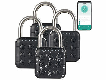 Vorhängeschloss Bügel: Xcase 4er-Set Metall-Vorhängeschlösser, Zahlencode, App, Bluetooth 5, IP67 -