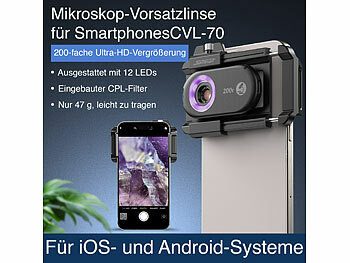 Somikon Mikroskop-Vorsatzlinse für Smartphones, 200-fache Vergrößerung