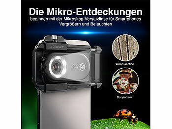 Somikon Mikroskop-Vorsatzlinse für Smartphones, 200-fache Vergrößerung