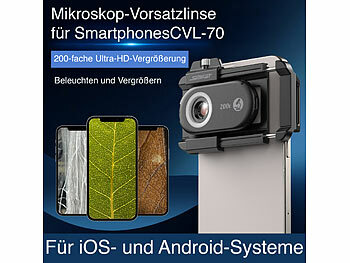 Somikon Mikroskop-Vorsatzlinse für Smartphones, 200-fache Vergrößerung