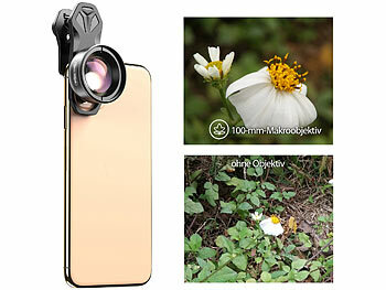 Somikon Makro-Objektiv-Vorsatzlinse für Smartphones, 10-fach, HD, mit Klemme
