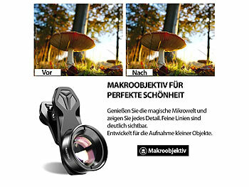 Somikon Makro-Objektiv-Vorsatzlinse für Smartphones, 10-fach, HD, mit Klemme