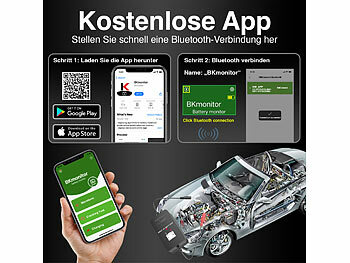 Lescars 4er-Set Kfz-Batterie-Wächter mit BT, App, für Batt. mit 6 - 48 Volt -