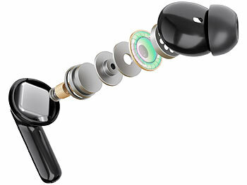 auvisio Kabellose In-Ear-Kopfhörer mit Ladecase, Noise-Cancelling, schwarz