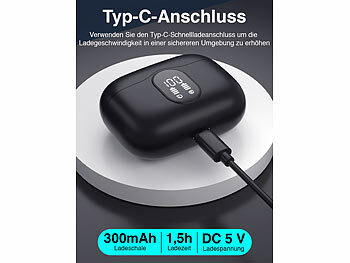 auvisio Kabellose In-Ear-Kopfhörer mit Ladecase, Noise-Cancelling, schwarz