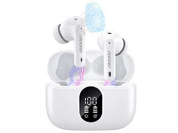 Sport Kopfhörer kabellos: auvisio Kabellose In-Ear-Kopfhörer mit Ladecase, Noise-Cancelling, weiß