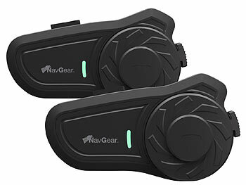 Motorrad-Kopfhörer: NavGear 2er-Set Motorrad-Intercom-Systeme für bis zu 2 Personen, 800 m