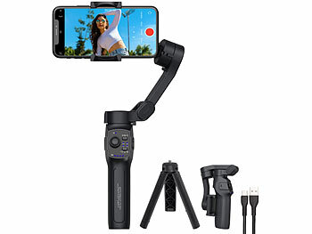 Handy-Stabilisator: Somikon 3-Achsen-Stabilisator für Smartphones bis 7,7", mit Akku, Stativ & App