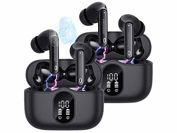 Mini-Kopfhörer Bluetooth: auvisio 2er-Set Kabellose In-Ear-Kopfhörer mit Ladecase, schwarz