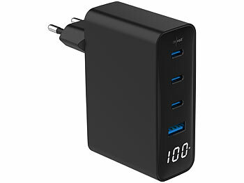 USBC-Netzteil: revolt 4-Port-USB-Netzteil, LED-Display, 3x USB-C PD 100W, USB-A QC 30W, GaN