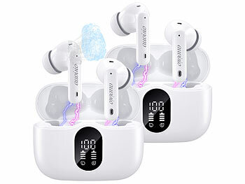 Kabellosse Kopfhörer: auvisio 2er-Set Kabellose In-Ear-Kopfhörer m. Ladecase, Noise-Cancelling, weiß