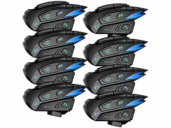 Helm-Headset: NavGear 8er-Set Motorrad-Intercom-Systeme für bis zu 8 Personen, 2.000 m