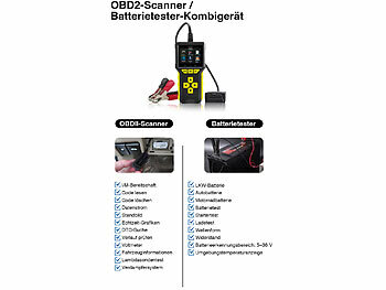 Lescars 2er-Set Profi-2in1-OBD2-Scanner & Batterie-Tester, HD-Farbdisplay
