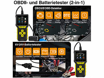 Lescars 2er-Set Profi-2in1-OBD2-Scanner & Batterie-Tester, HD-Farbdisplay