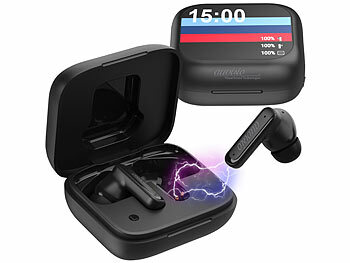 Kopfhörer mit Akku: auvisio 2er-Set Kabellose In-Ear-Kopfhörer mit Touchscreen-Ladecase & ANC